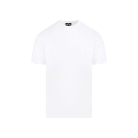 GIORGIO ARMANI Men's White Cotton Crew-Neck T-Shirt with Ribbed Neckline and Embossed Logo