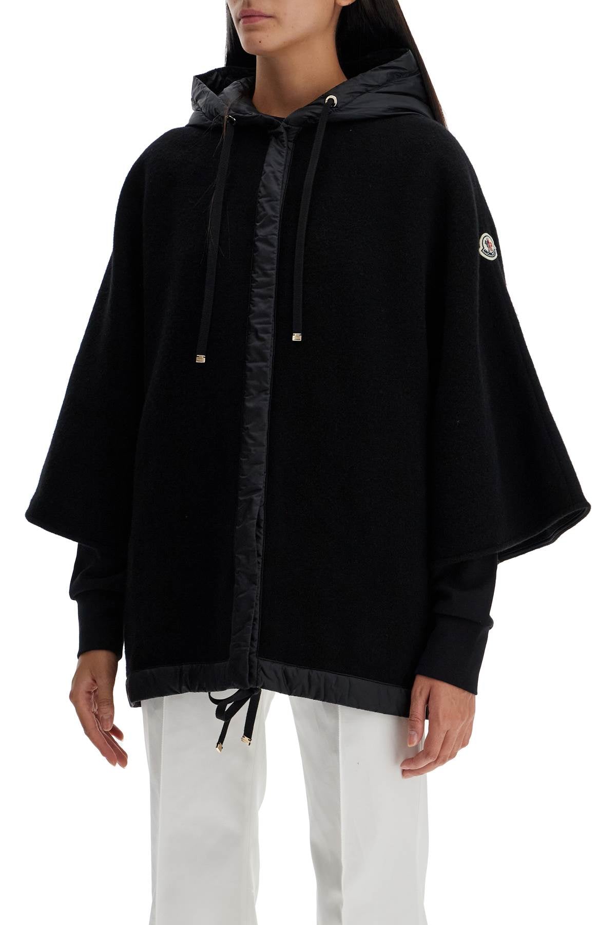 MONCLER Woolen Midi Cape with Adjustable Hood