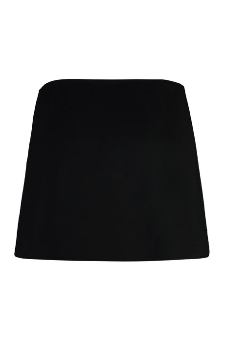 EMILIO PUCCI Black Wool Mini Skirt with Embellished Button and Wrap-Around Fastening for Women