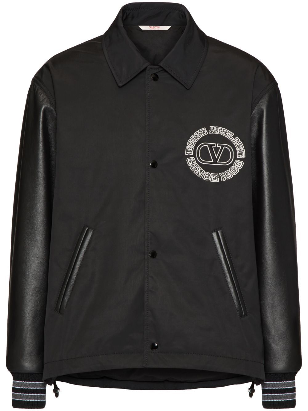 VALENTINO GARAVANI Men's Black Varsity Jacket with Leather Sleeves