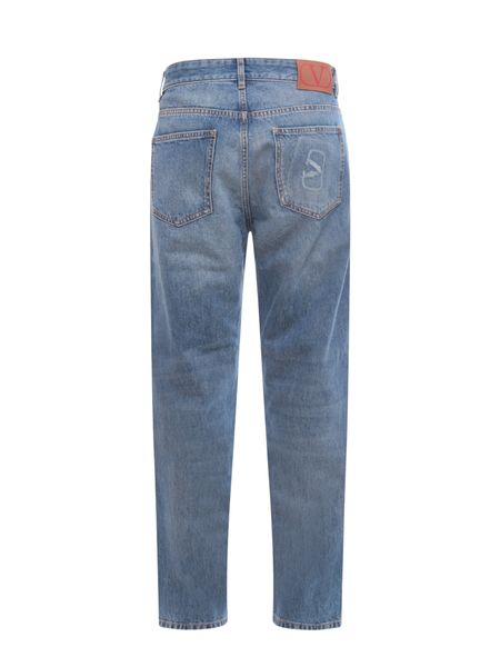 VALENTINO GARAVANI Valentino Logo Patch Cropped Jeans - Blue