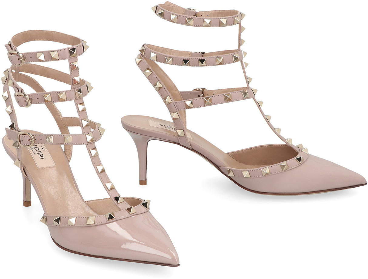 VALENTINO Beige Patent Leather Slingback Pumps with Gold Studs