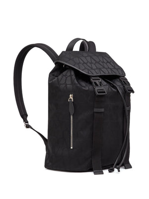 VALENTINO Black All-Over Motif Backpack for Men