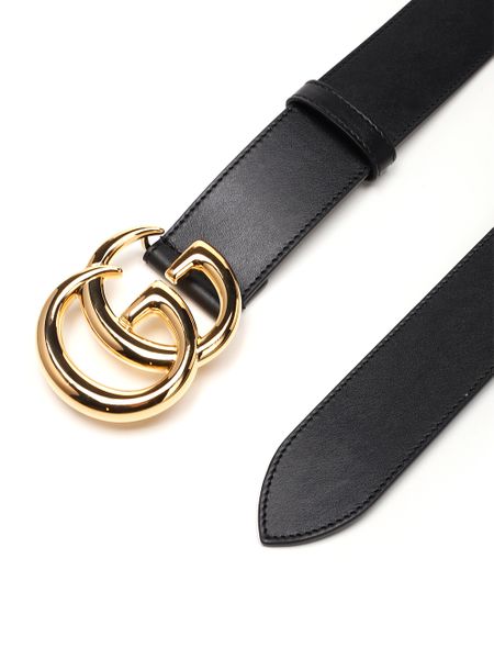 GUCCI Men's Black Leather Adjustable Belt with Double G Buckle