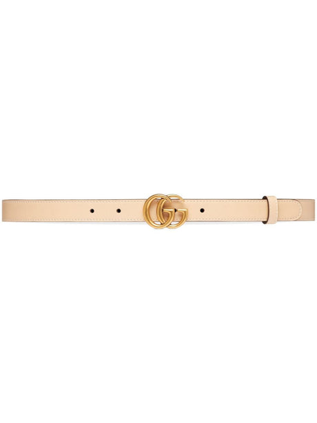 GUCCI Elegant Light Beige Leather Belt with Double G Buckle