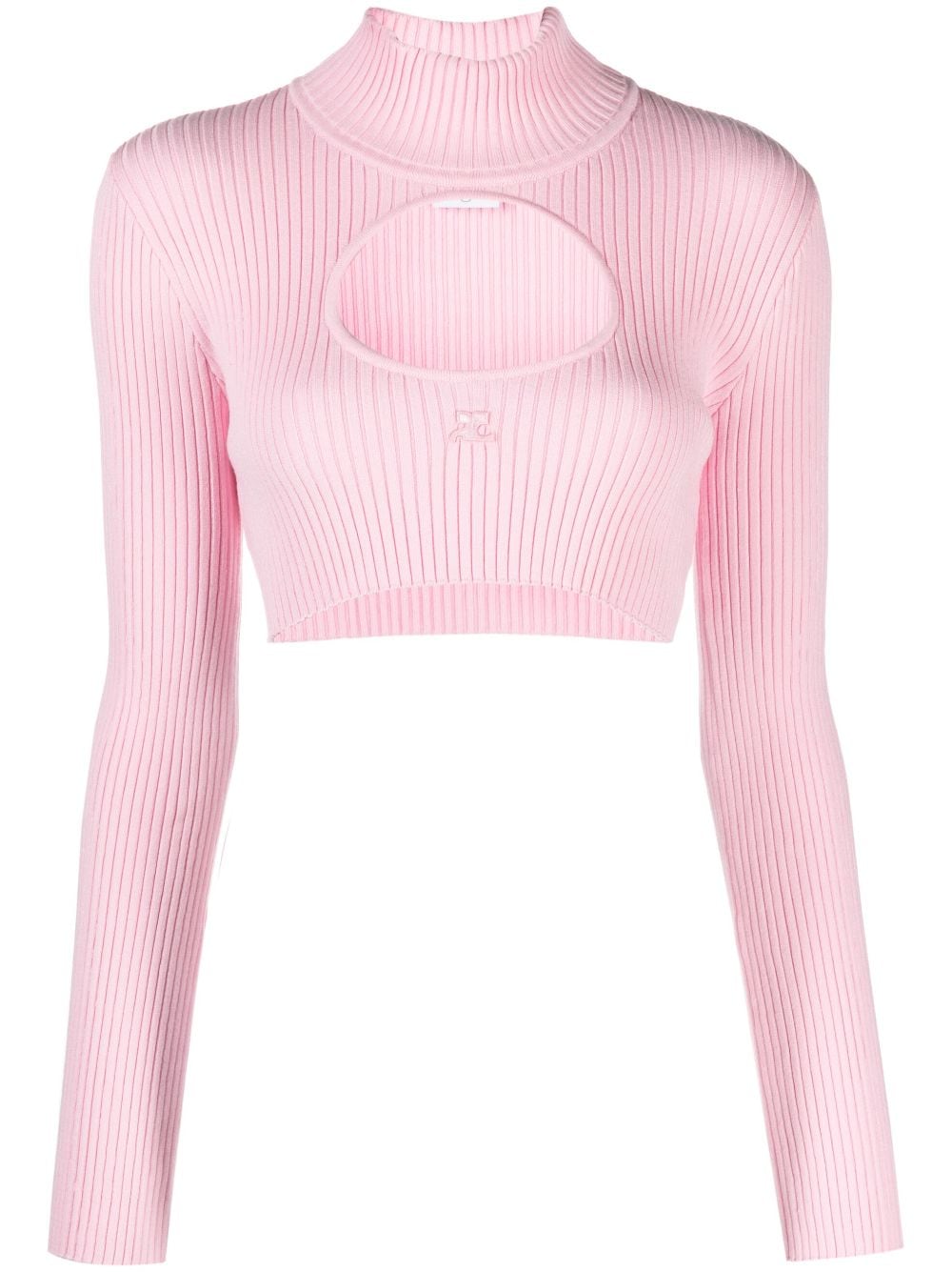 COURREGÈS Futuristic Red Rollneck Top with Ribbed Knit and Cut-Out Detailing