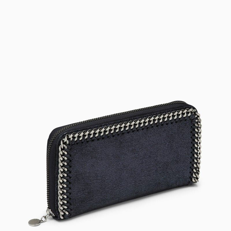 STELLA MCCARTNEY Navy Zip-Around Wallet with Silver Chain and Multiple Compartments