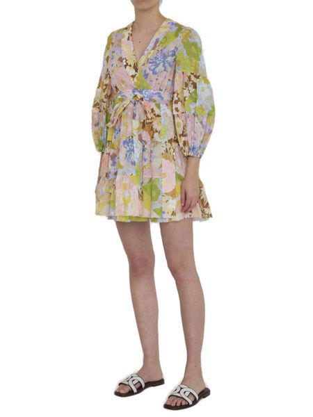 ZIMMERMANN Chic Multicolor Mini Wrap Dress with Tie Belt