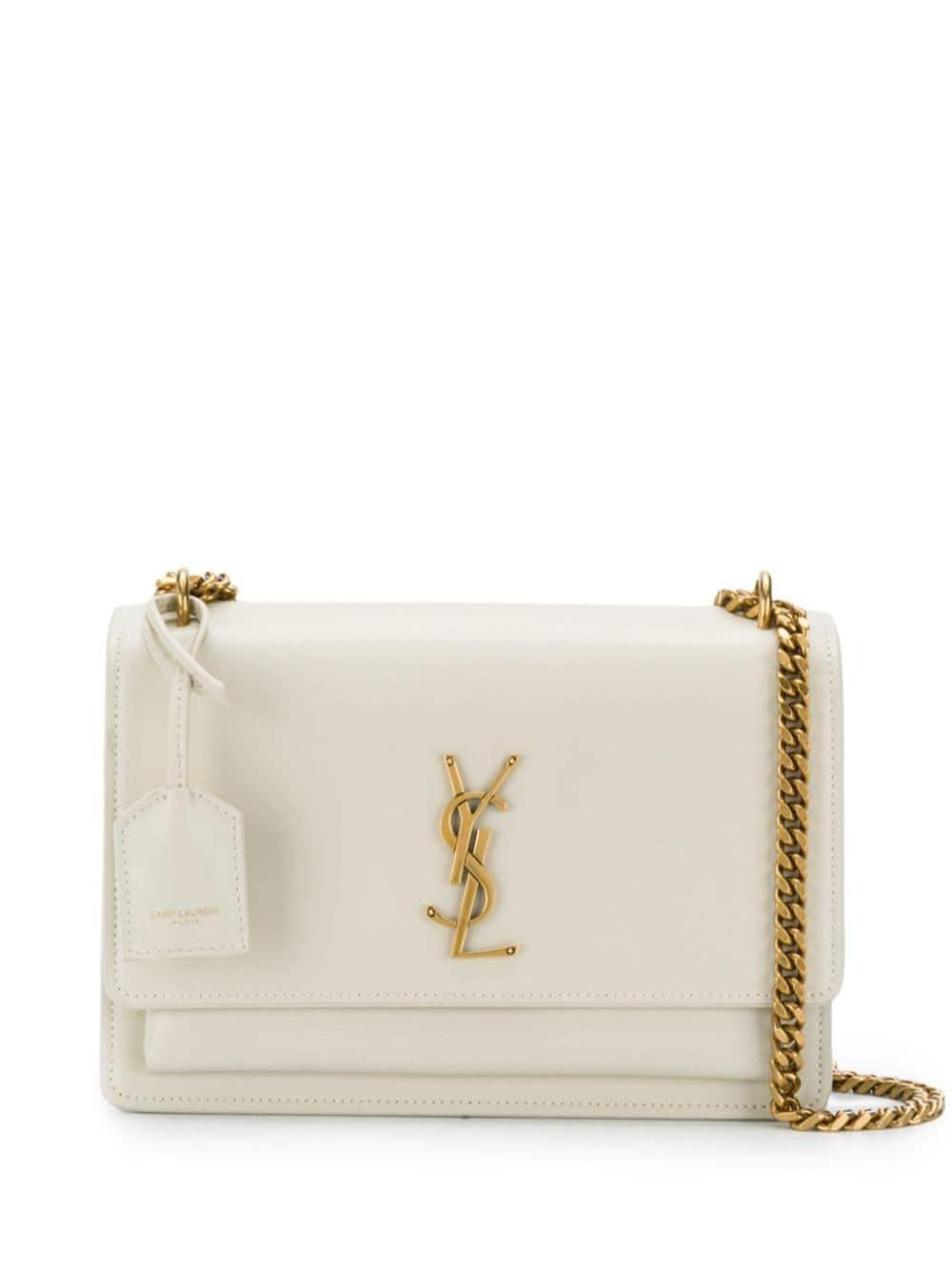 SAINT LAURENT Sunset Medium Beige Calfskin Shoulder Bag for Women SS23