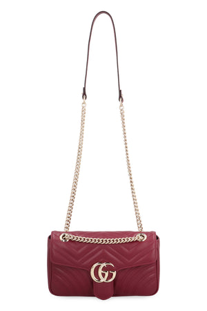 GUCCI Mini Chevron Red Leather Shoulder Bag with Chain Strap and Gold Detailing, 26x15x7 cm