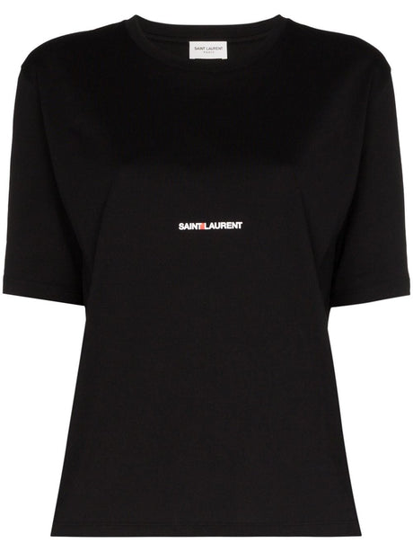 SAINT LAURENT Fashionable and Chic Black and White Logo Cotton T-Shirt for Women