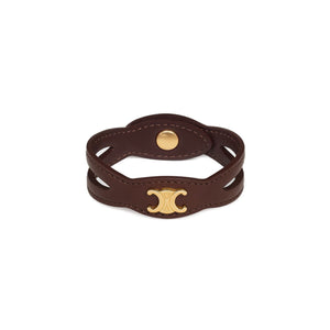 CELINE Luxury Leather and Brass Bracelet with Gold Finish