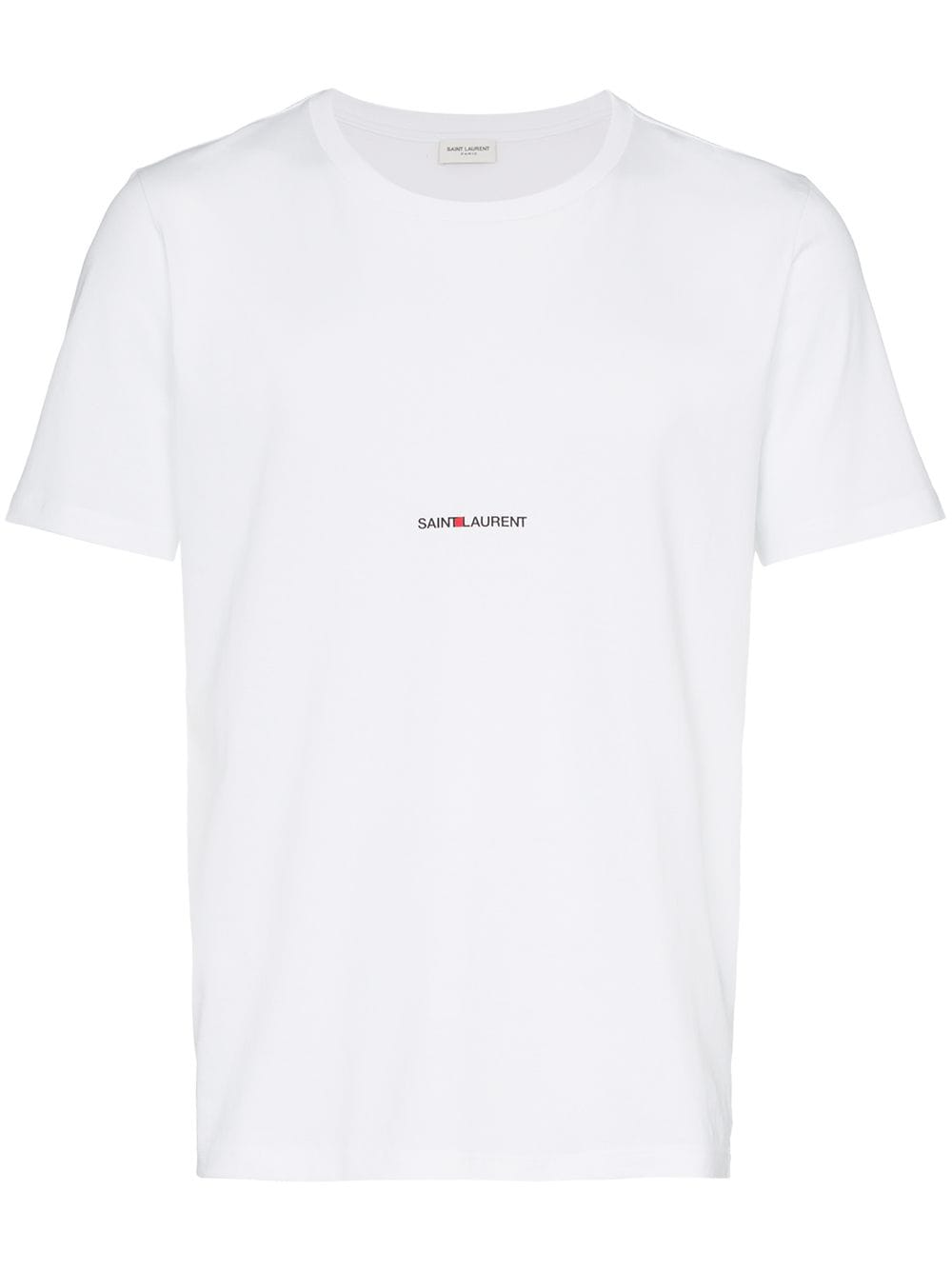 SAINT LAURENT Optic White Cotton T-Shirt for Men with Printed Brand Logo on Chest