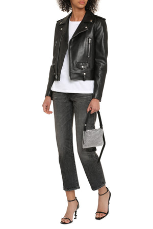 SAINT LAURENT Black Leather Motor Jacket for Women - SS24 Collection