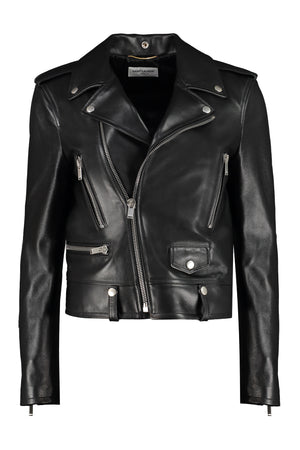 SAINT LAURENT Black Leather Motor Jacket for Women - SS24 Collection