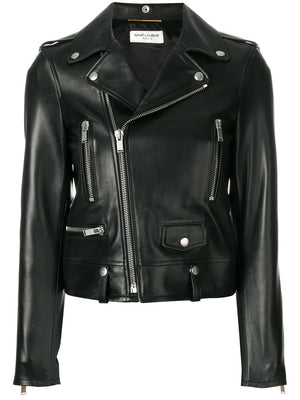 SAINT LAURENT Chic Cropped Leather Biker Jacket