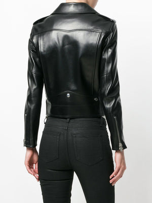 SAINT LAURENT Chic Cropped Leather Biker Jacket