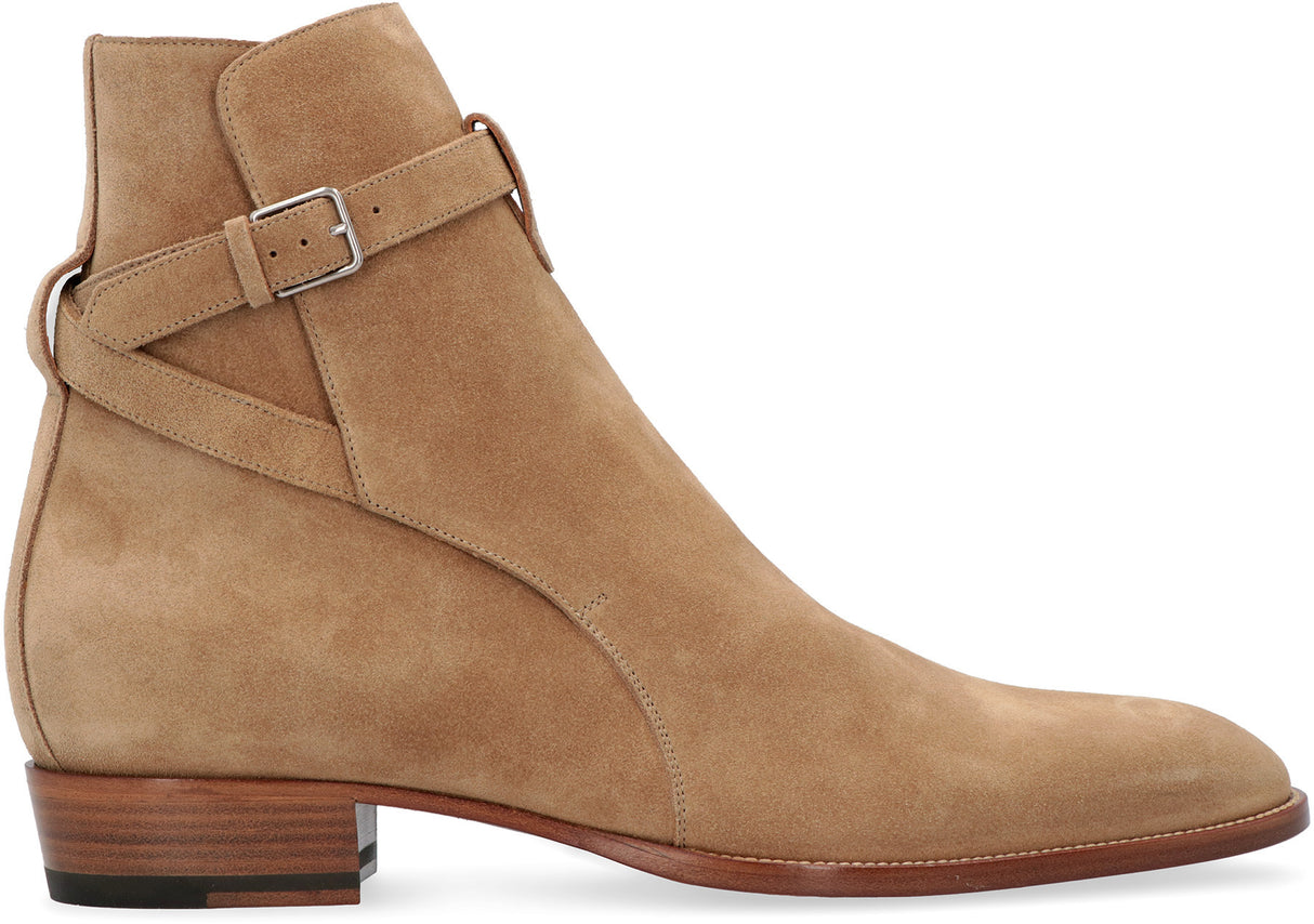 SAINT LAURENT Beige Ankle Boots with Buckle Strap for Men