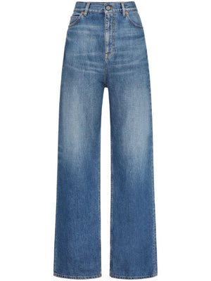 VALENTINO GARAVANI Medium Blue Denim High-Waisted Wide-Leg Jeans for Women