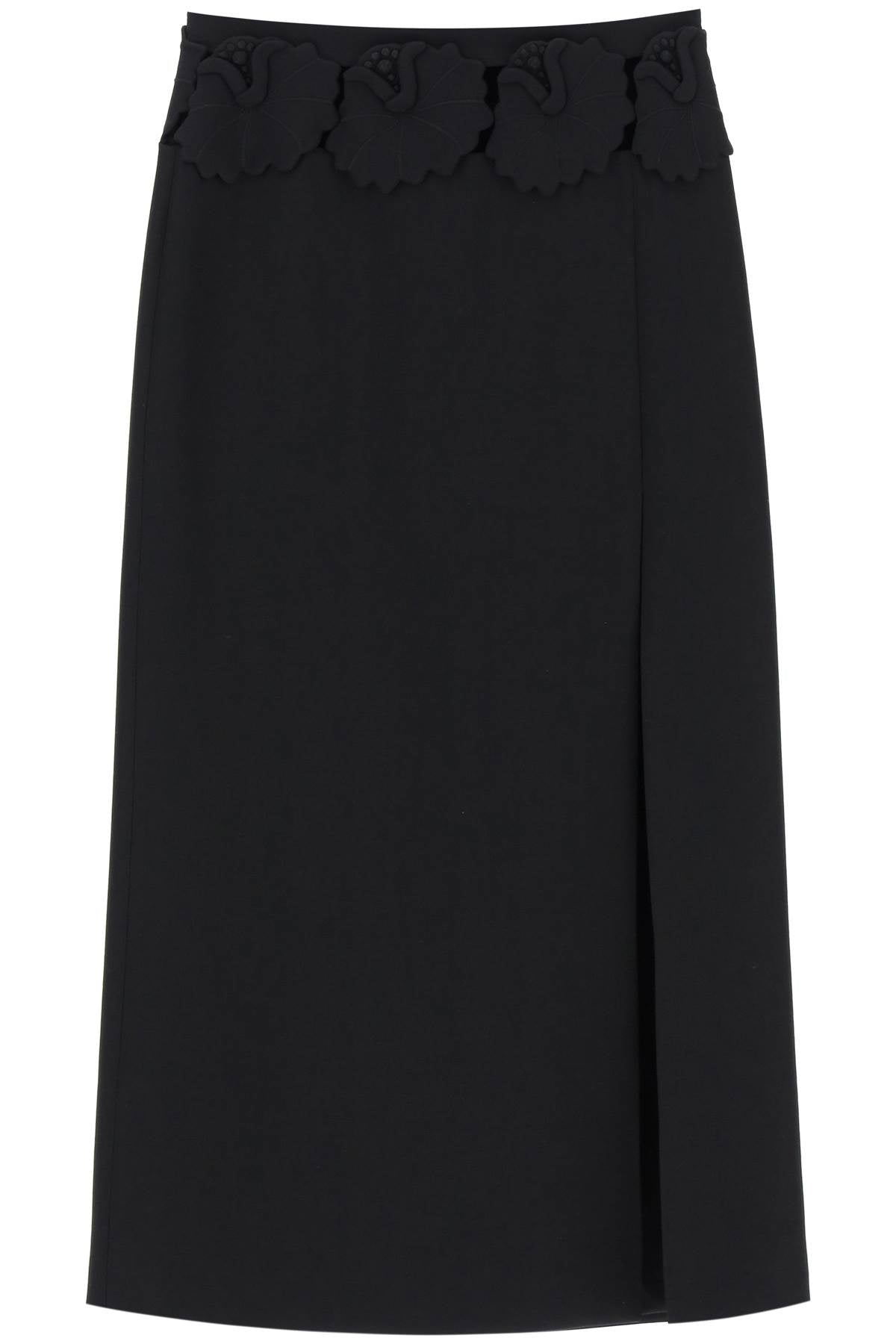 VALENTINO GARAVANI Floral Appliqué Wool and Silk Midi Skirt