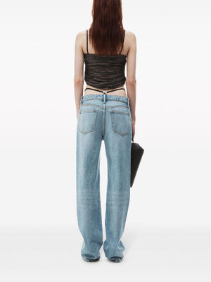 ALEXANDER WANG Chic Blue Denim Jeans with Integral Thong Charm