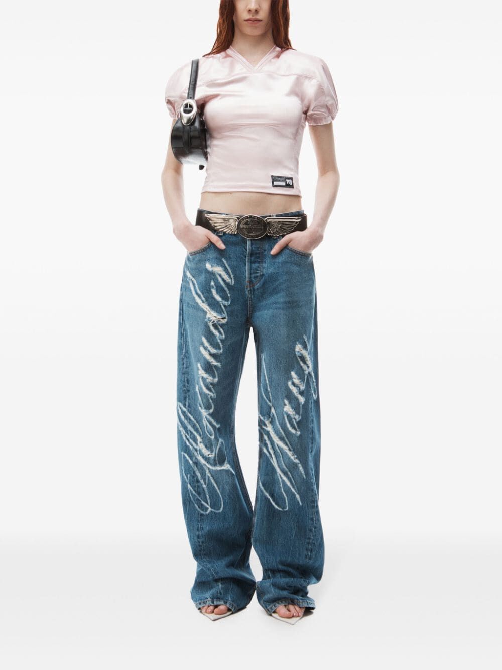 ALEXANDER WANG Distressed Balloon Jeans with Laser-Lifted Logo