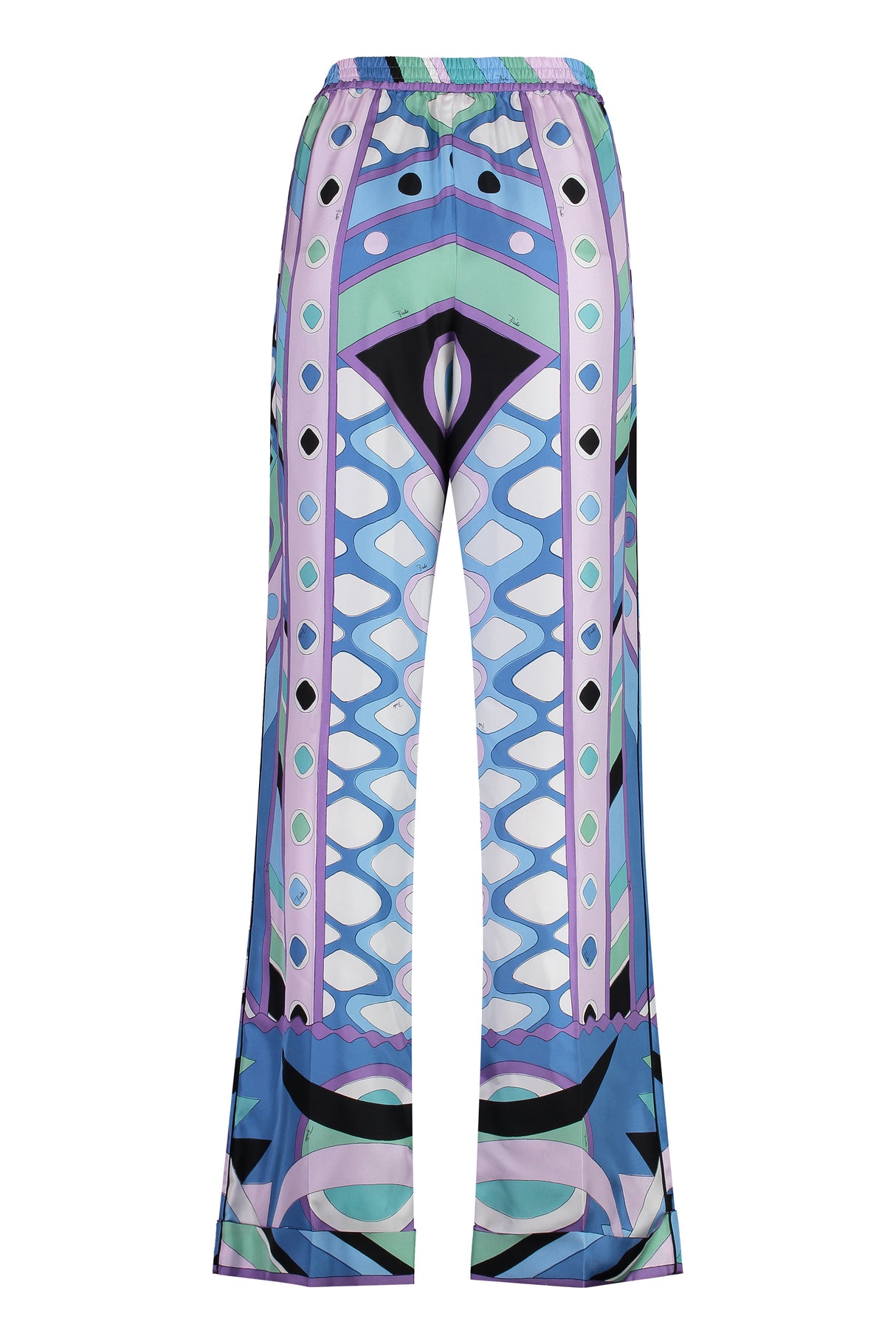 EMILIO PUCCI Luxury Light Blue Silk Pants with Vivara Print