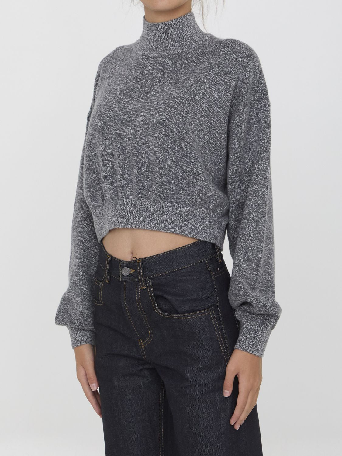 ALEXANDER WANG Cropped High-Neck Sweater with Embossed Logo