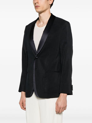 GIORGIO ARMANI Men's Black Crinkle Button Down Blazer for SS24