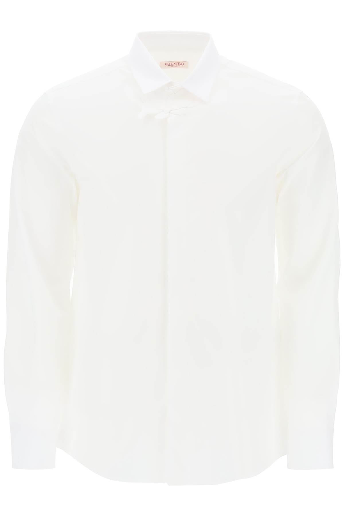 VALENTINO GARAVANI White Cotton Poplin Long-Sleeved Shirt with Embroidered Flower Detail