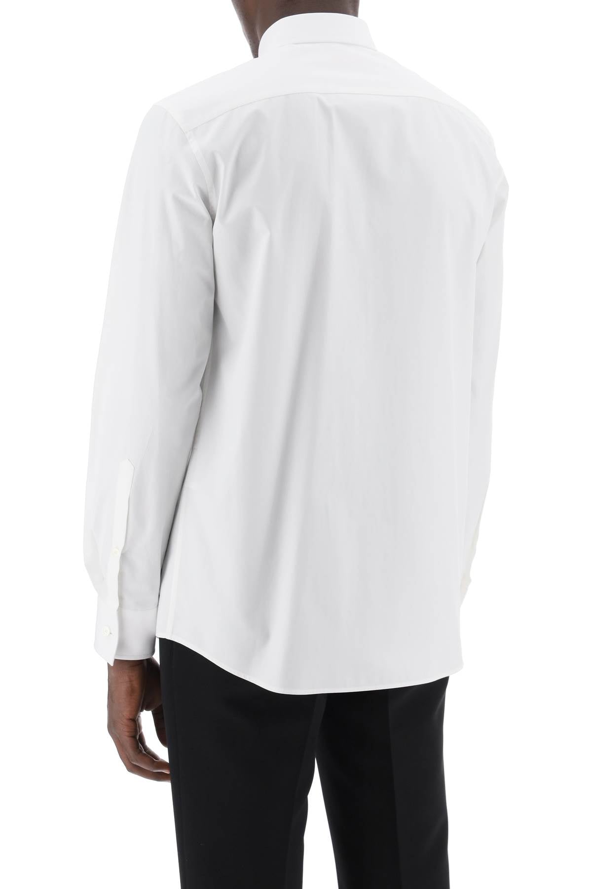 VALENTINO GARAVANI White Cotton Poplin Long-Sleeved Shirt with Embroidered Flower Detail