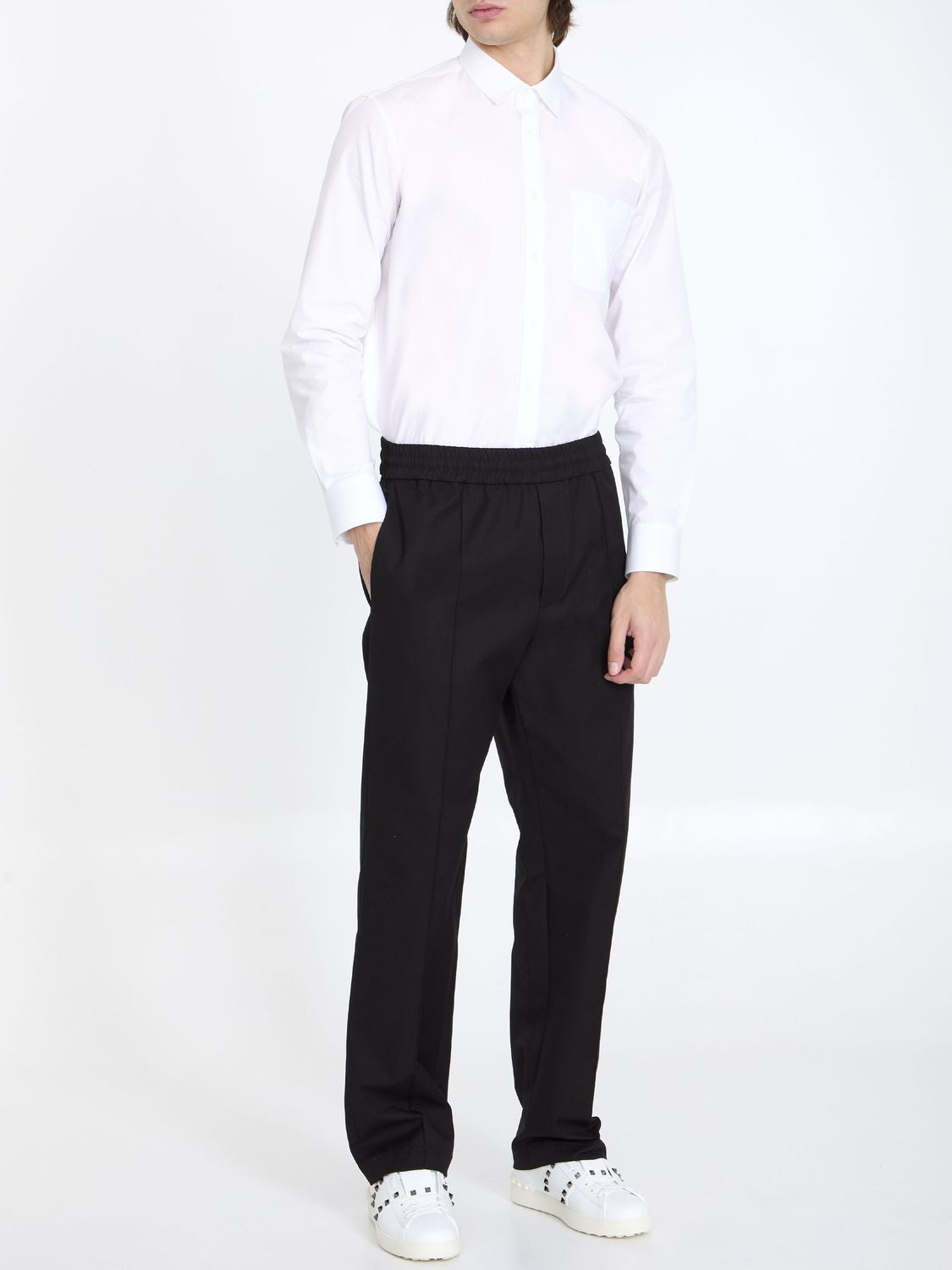 VALENTINO Stretch Cotton V-Detail Straight Leg Trousers