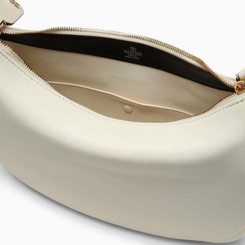 VALENTINO GARAVANI Ivory Leather Small Go-Hobo Crossbody Bag with Gold-Tone VLogo Clasp