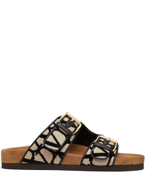 VALENTINO Stylish Women's Leather Slide Sandals in Natural Black - SS24