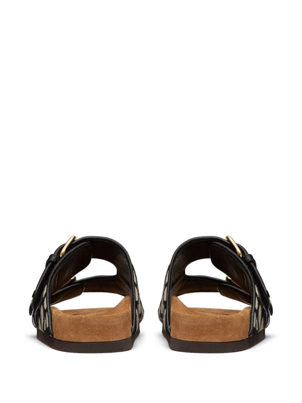 VALENTINO Stylish Women's Leather Slide Sandals in Natural Black - SS24