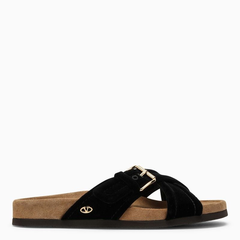 VALENTINO GARAVANI Black Velvet Slide Sandal for Women