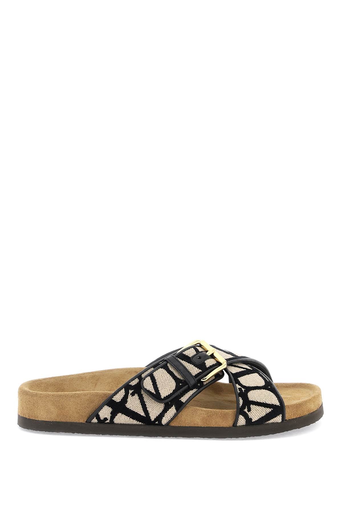 VALENTINO GARAVANI Multicolor Canvas Slide Sandals with Iconic Print for Women