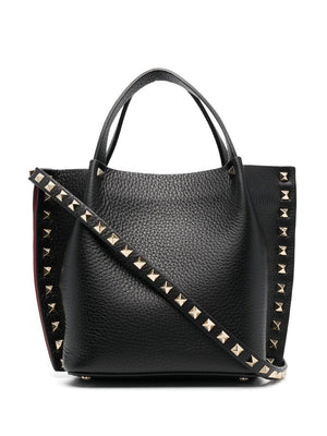 VALENTINO GARAVANI Rockstud Small Leather Tote Bag with Adjustable Shoulder Strap - Black