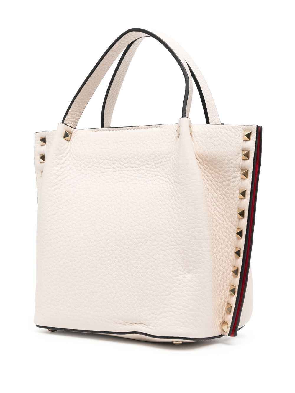 VALENTINO GARAVANI Rockstud Small White Leather Tote Handbag with Gold-Tone Hardware and Adjustable Strap for Women