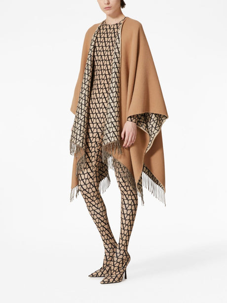 VALENTINO Asymmetrical Wool Poncho with Fringed Edge