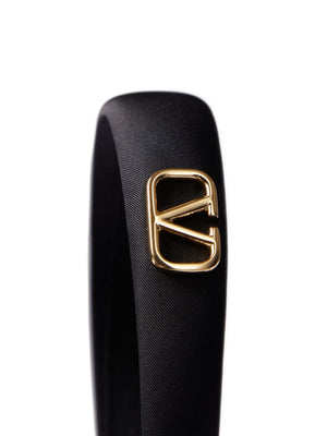 VALENTINO GARAVANI Thick Silk Headband with Gold-Tone Logo Plaque