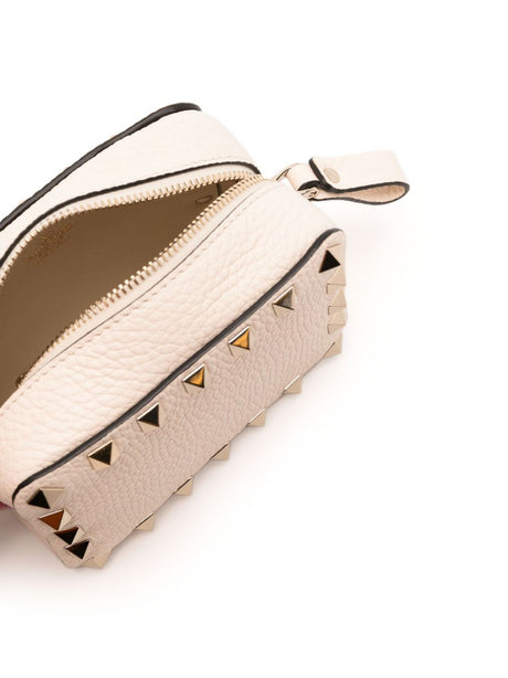 VALENTINO GARAVANI Chic Beige Studded Leather Mini Pouch with Detachable Chain