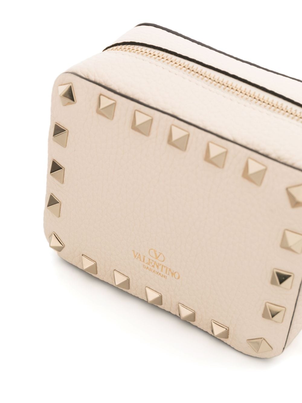 VALENTINO GARAVANI Chic Beige Studded Leather Mini Pouch with Detachable Chain