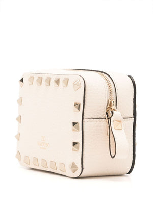 VALENTINO GARAVANI Chic Beige Studded Leather Mini Pouch with Detachable Chain