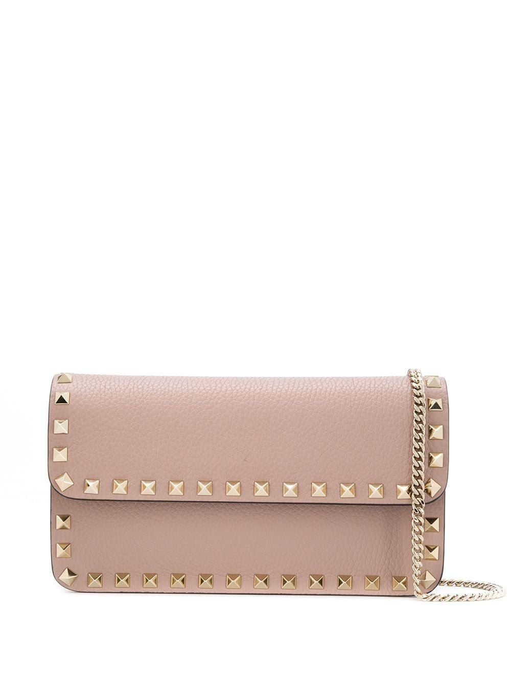 VALENTINO Garnet Leather Chain Wallet with Decorative Studs and Gold Hardware