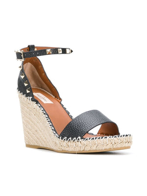 VALENTINO Studded Black Espadrille Wedges - SS24