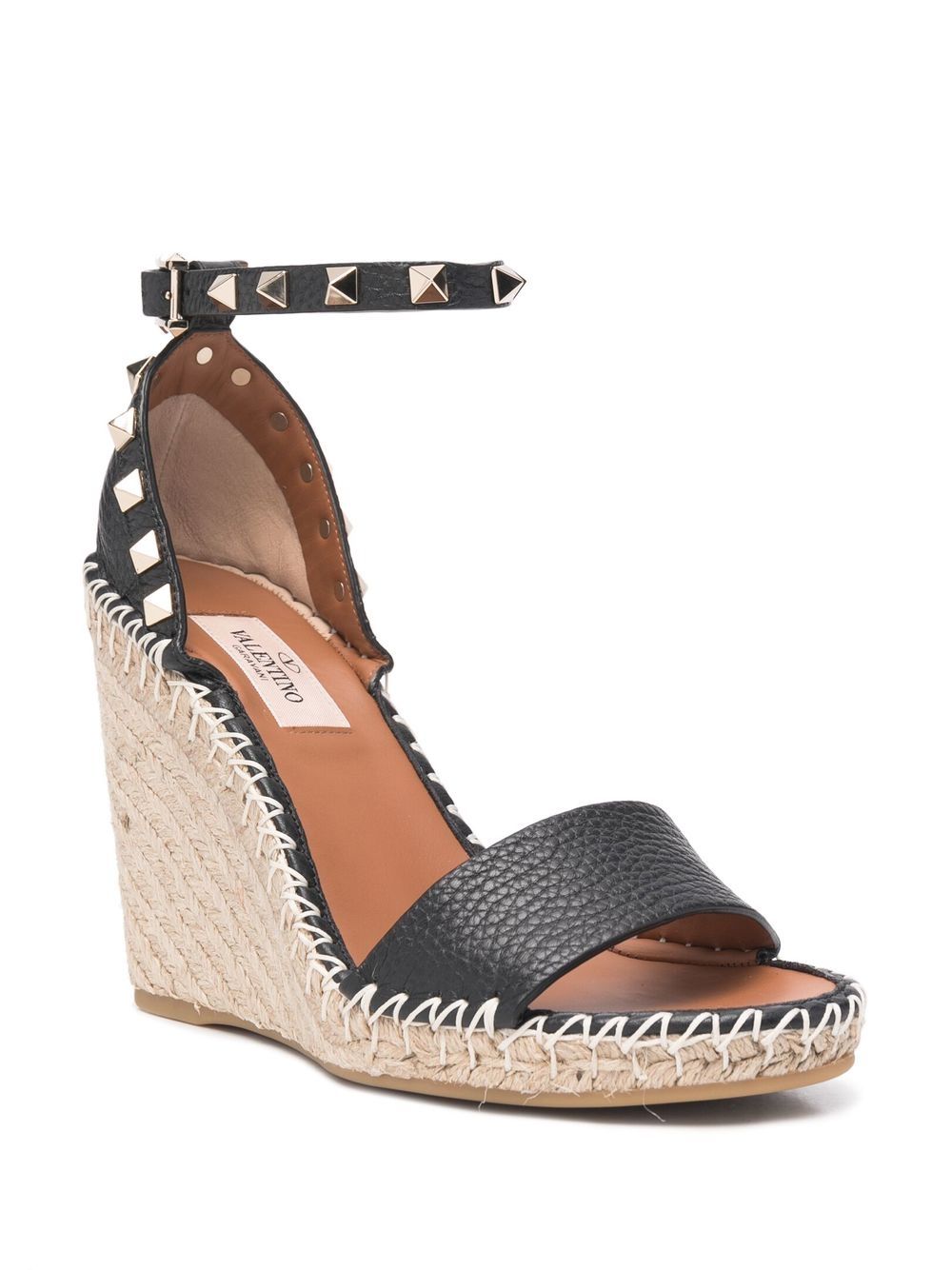 VALENTINO Studded Black Espadrille Wedges - SS24