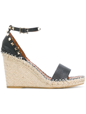 VALENTINO Studded Black Espadrille Wedges - SS24