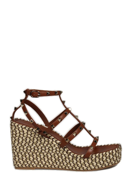 VALENTINO Women's SELLERIA Rockstud Wedge Espadrilles with Calfskin Leather Platform