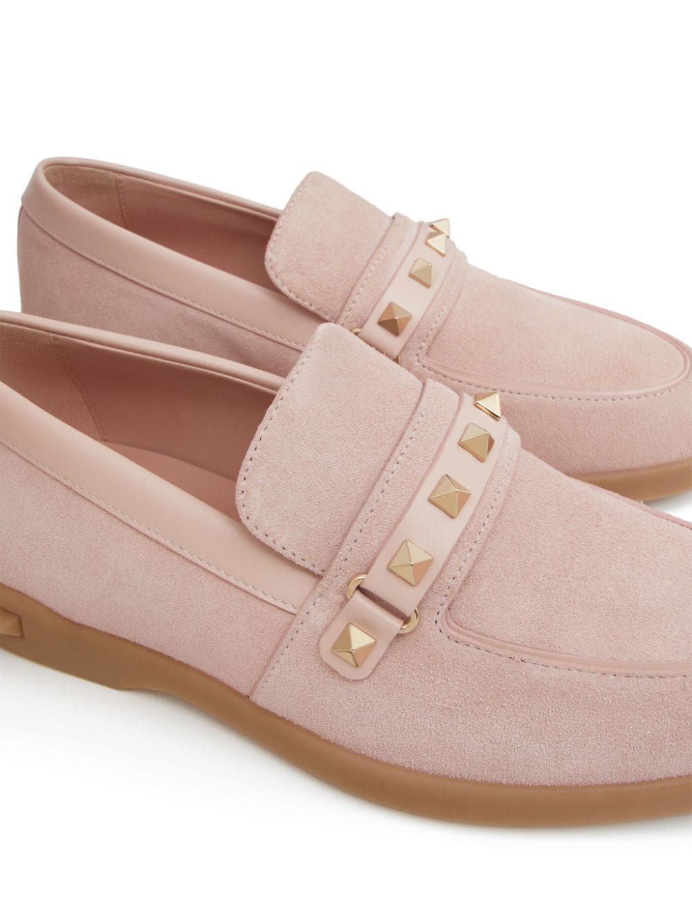 VALENTINO GARAVANI Blush Pink Leather Loafers with Signature Rockstud Detailing for Women